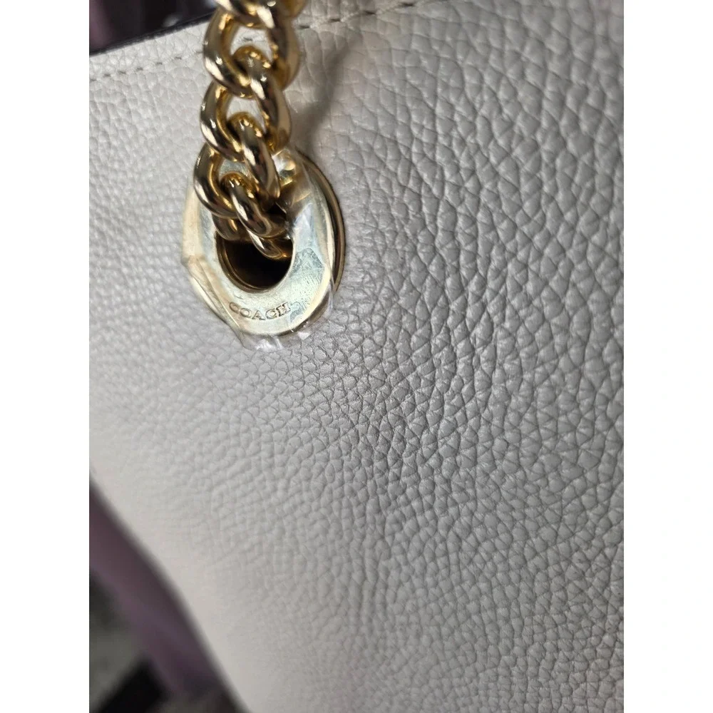 Coach Turnlock Chain Tote 27 Womens Medium Chalk White Good Leather Bag 57107